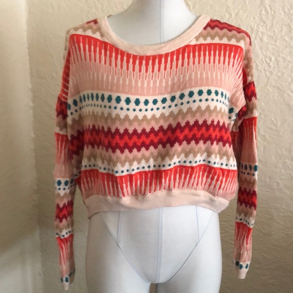 H&M Cropped Orange Tan Jade Pink Patterned Sweater - Picture 1 of 8